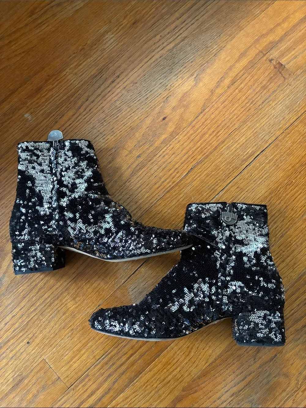 Chiara Ferragni Black Sequin Ankle Boots S39 US 8.5